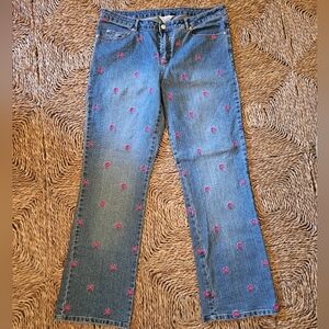 Lilly Pulitzer Main Line Pink Palms Embroidered Straight Leg Jeans